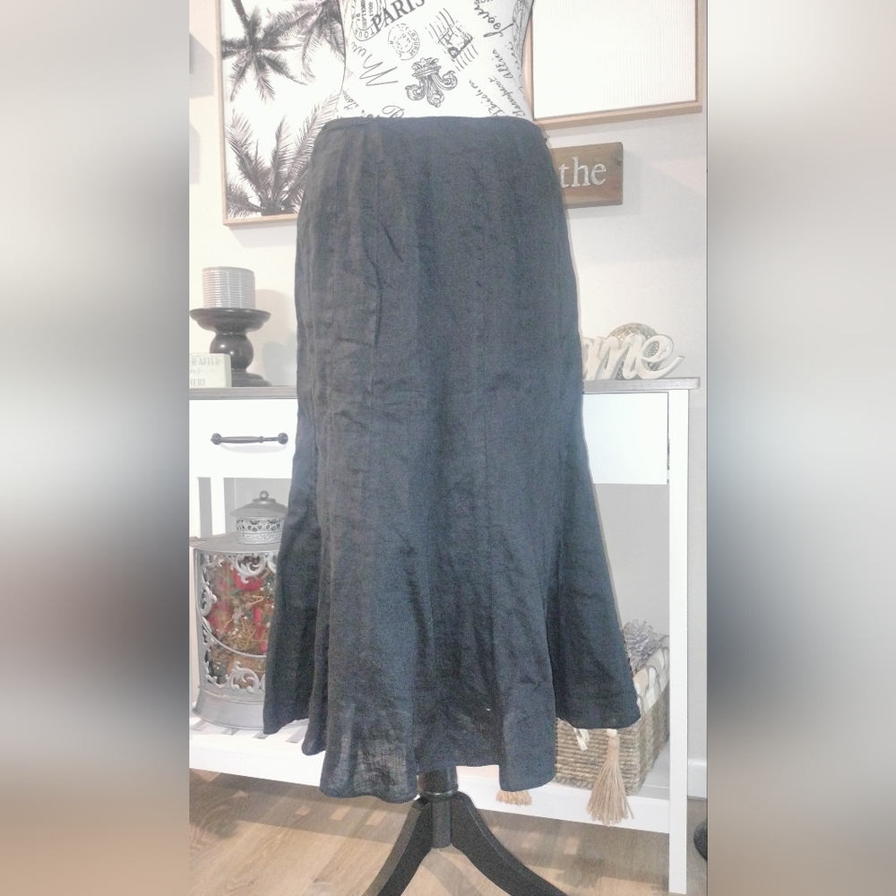 Classic Vintage 90s Y2K Lauren Ralph Lauren Black 100% Linen Skirt Cottagecore